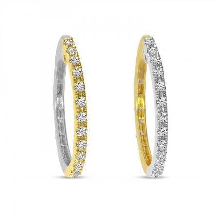 14K Yellow and White Gold Two Tone . 52 Ct Diamond Hoops