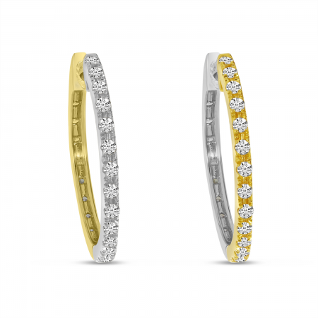 14K Yellow and White Gold Two Tone . 52 Ct Diamond Hoops