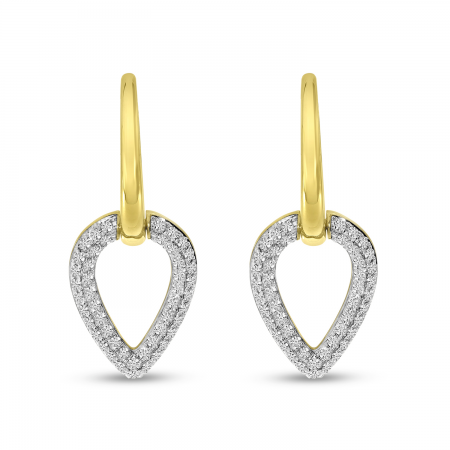 14K Yellow Gold Diamond Pave Pear Dangle Huggie Earrings