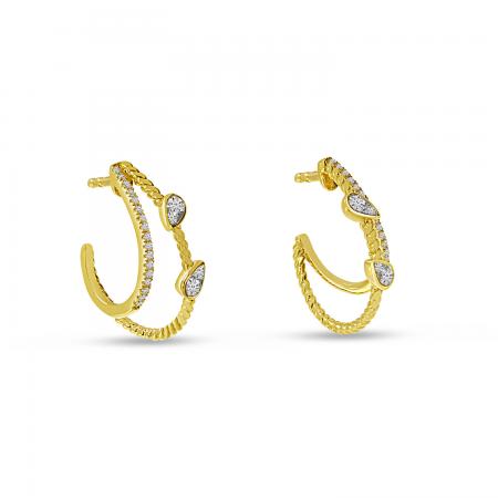 14K Yellow Gold Diamond Double Twist Pear Hoop Earrings