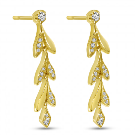 14K Yellow Gold Diamond Leaf Dangle Earrings