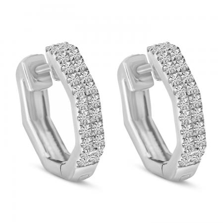 14K White Gold Geometric Diamond Huggie Earrings