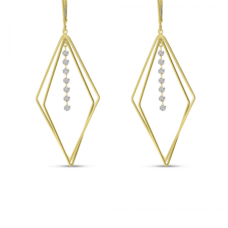 14K Yellow Gold Dashing Diamond 3-D Geometric Earrings 