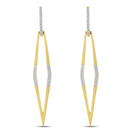 14K Yellow Gold Long Dangle Diamond Earrings