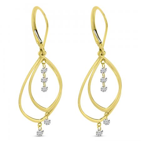 14K Yellow Gold Dashing Diamonds Double Teardrop Dangle Earrings