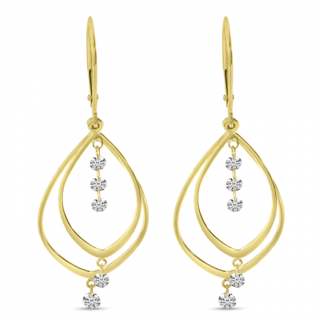 14K Yellow Gold Dashing Diamond Double Teardrop Earring