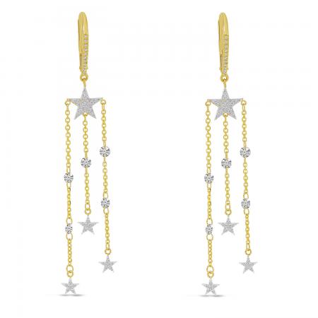 14K Yellow Gold Dashing Diamond Star Chandelier Diamond Earrings