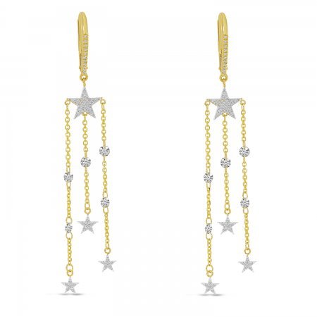 14K Yellow Gold Dashing Diamond Star Chandelier Earrings