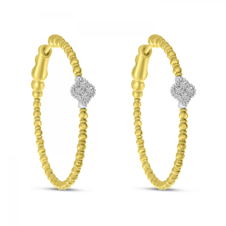 14K Two Tone Yellow and White Gold Diamond Flexible Hoops 