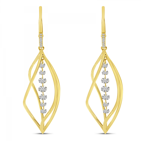 14K Yellow Gold Dashing Diamonds 3D Swirl Earrings