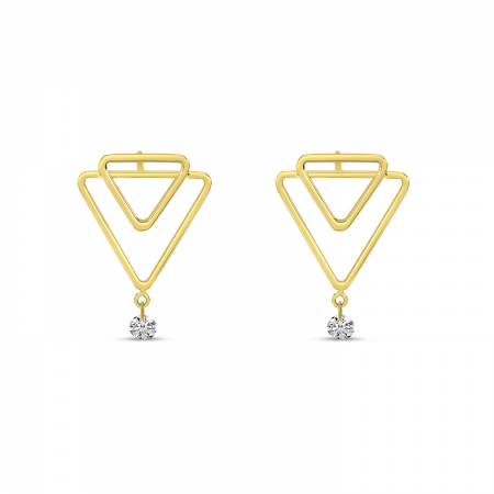 14K Yellow Gold Dashing Diamond Double Triangle Post Earrings 