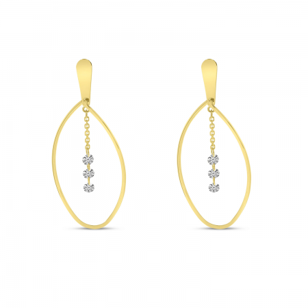 14K Yellow Gold Dashing Diamond Long Oval Earrings