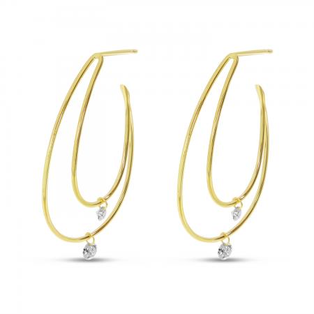 14K Yellow Gold Diamond Double Hoop Dashing Diamond Earrings