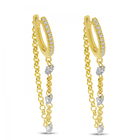 14K Yellow Gold Dashing Diamond 3 Station Huggie Earrings