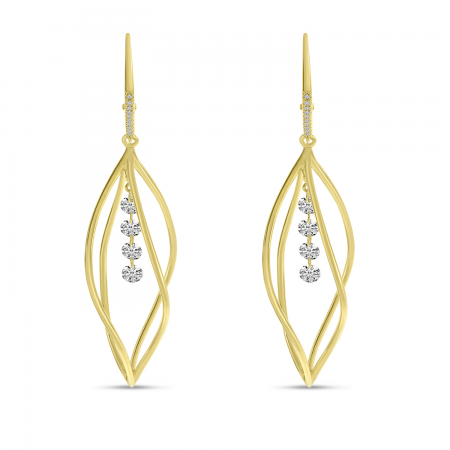14K Yellow Gold Dashing Diamond 3D Swirl Earrings 