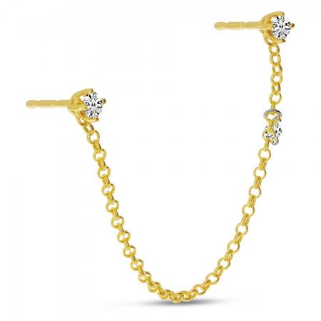 14K Yellow Gold Floating Diamond Swinging Diamond Chain Single Earring