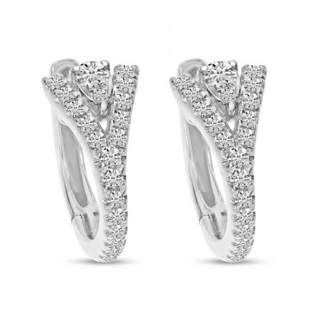 14K White Gold Diamond V Huggies