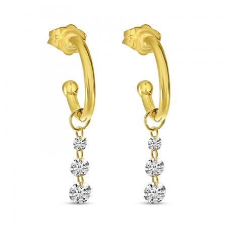 14K Yellow Gold Dashing Diamonds Hoop Charm Dangles