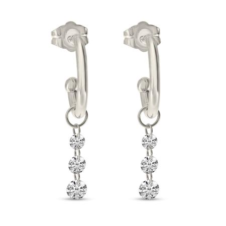 14K Yellow Gold Dashing Diamonds Hoop Charm Dangle Earrings