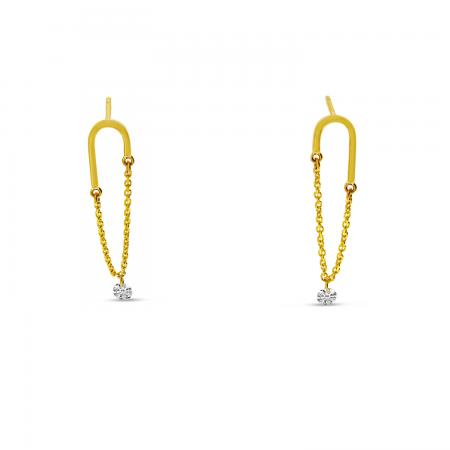 14K Yellow Gold Dashing Diamond U Shape Diamond Earrings
