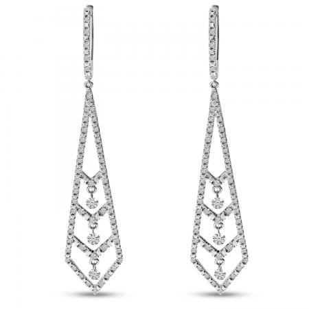 14K White Gold Dashing Diamond Herringbone Dangle Diamond Earrings