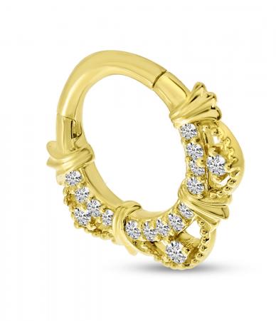 14K Yellow Gold Half Pair Diamond Filigree Daith Piercing Earring