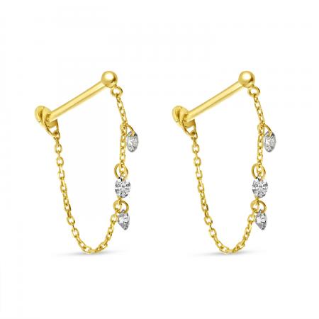 14K Yellow Gold Dashing Diamond Front/Back Dangle Chain Earrings