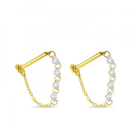 14K Yellow Gold Dashing Diamond Front/Back Chain Earrings