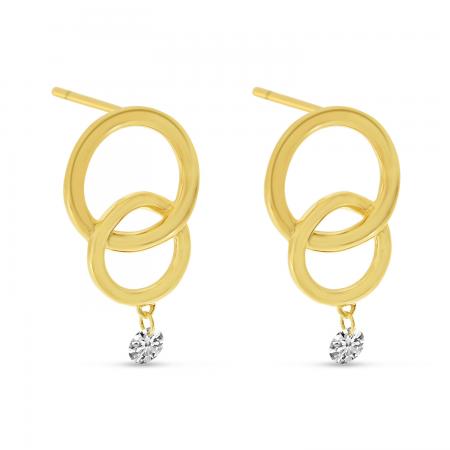 14K Yellow Gold Dashing Diamond Double Circle Earrings