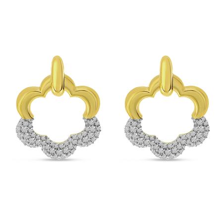 14K Yellow Gold Pave Diamond Floral Earrings