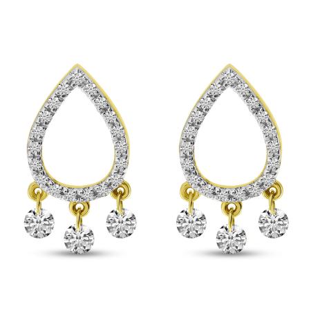 14K Yellow Gold Dashing Diamond Pear Shape Stud Earrings