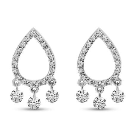 14K White Gold Dashing Diamond Pear Shape Stud Earrings