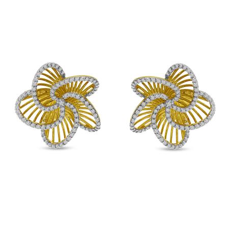 14K Yellow Gold Diamond Basketweave Floral Post Earrings