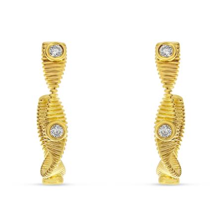 14K Yellow Gold Diamond Fluted Twisted Hoop Earrings