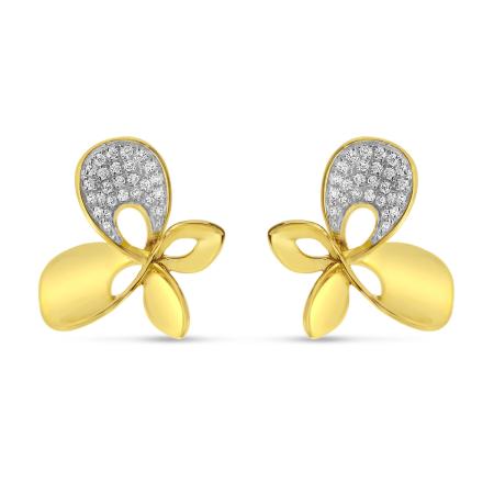 14K Yellow Gold Diamond Butterfly Button Earrings