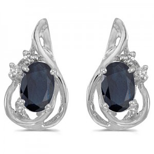 14k White Gold Oval Sapphire And Diamond Teardrop Earrings