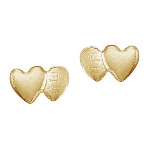 14K Yellow Gold Baby Double Heart Screwback Earrings