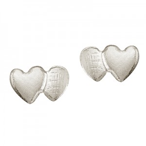 14K White Gold Baby Double Heart Screwback Earrings
