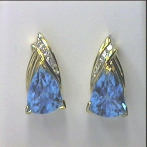 14k Yellow Gold Triangle Stud Gemstone Earrings with Diamonds