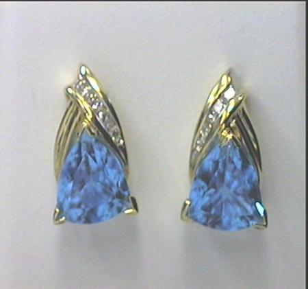 14k Yellow Gold Triangle Stud Gemstone Earrings with Diamonds