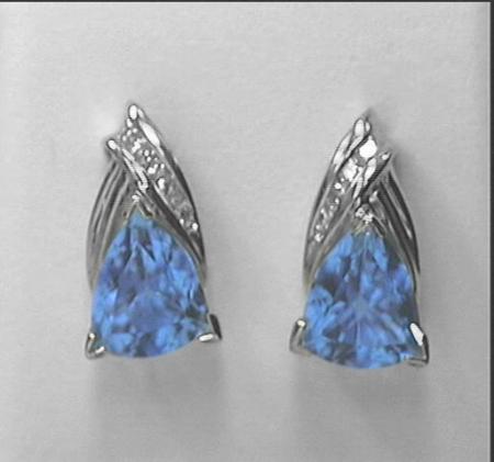 14k White Gold Triangle Stud Gemstone Earrings with Diamonds