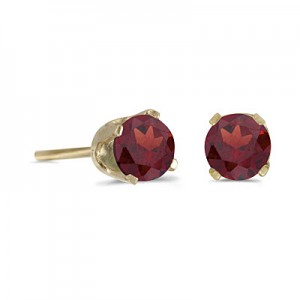 14k Yellow Gold Round Garnet Stud Earrings