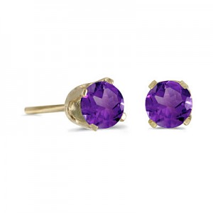 14k Yellow Gold Round Amethyst Stud Earrings