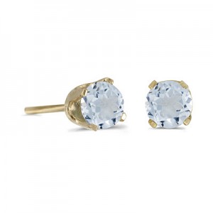 14k Yellow Gold Round Aquamarine Stud Earrings