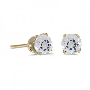 14k Yellow Gold Round White Topaz Stud Earrings