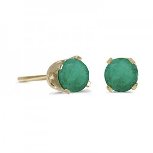 14k Yellow Gold Round Emerald Stud Earrings