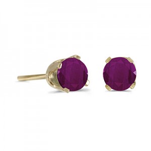 14k Yellow Gold Round Ruby Stud Earrings