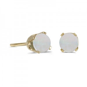 14k Yellow Gold Round Opal Stud Earrings