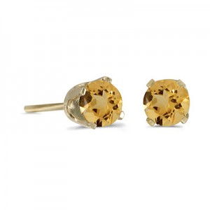 14k Yellow Gold Round Citrine Stud Earrings