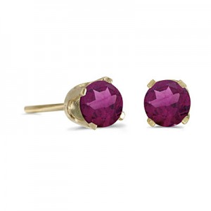 14k Yellow Gold Round Rhodolite Garnet Stud Earrings